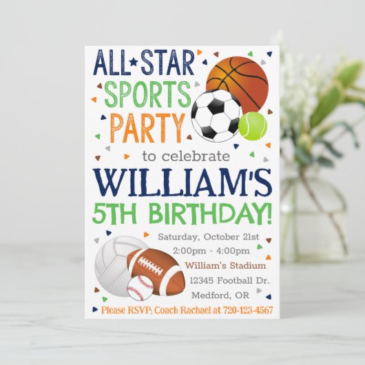 スポーツ誕生日招待状オールスタースポーツパーティー 招待状 (スタンド正面)