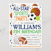 スポーツ誕生日招待状オールスタースポーツパーティー 招待状 (正面/裏面)
