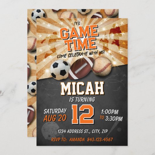 スポーツ誕生日招待状サッカー野球サッカー 招待状 (正面/裏面)