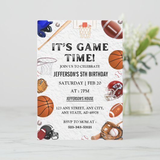 スポーツ誕生日招待状野球バスケットボールFoo 招待状 (スタンド正面)