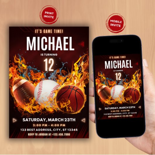 スポーツ誕生日招待状、ゲーム招待状 招待状