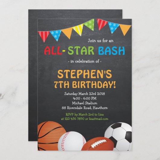 スポーツ誕生日招待状/スポーツ招待状 招待状 (正面/裏面)