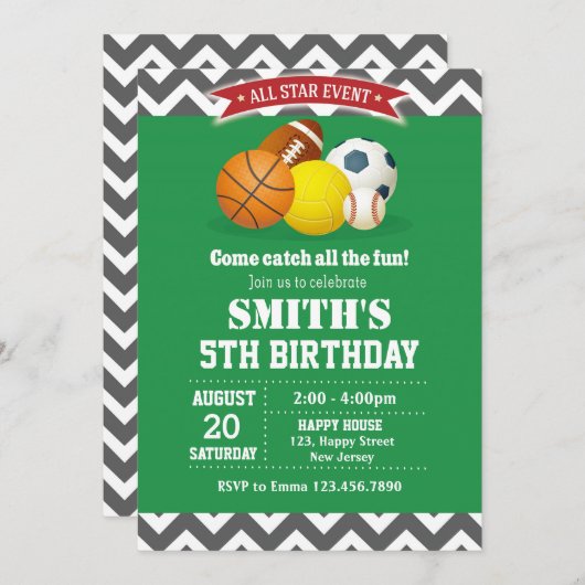 スポーツ誕生日招待状 招待状 (正面/裏面)