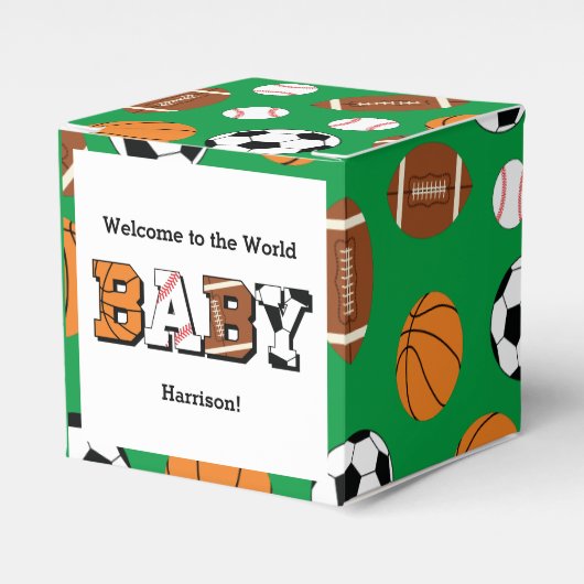 スポーツ赤ちゃんシャワー共同グリーン男女兼用 フェイバーボックス (正面サイド)