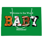 スポーツ赤ちゃんシャワー共同グリーン男女兼用 ラージペーパーバッグ (正面)