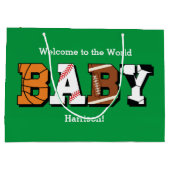 スポーツ赤ちゃんシャワー共同グリーン男女兼用 ラージペーパーバッグ (裏面)