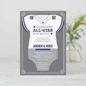 スポーツ赤ちゃんシャワー招待状,サッカー,ブルーグレー 招待状 (スタンド正面)