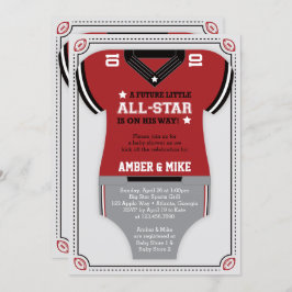 スポーツ赤ちゃんシャワー招待状，サッカー，赤ブラック 招待状