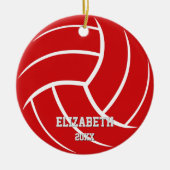 スポーツ赤ミニマル緑の女の子の男の子バレーボール セラミックオーナメント (正面)