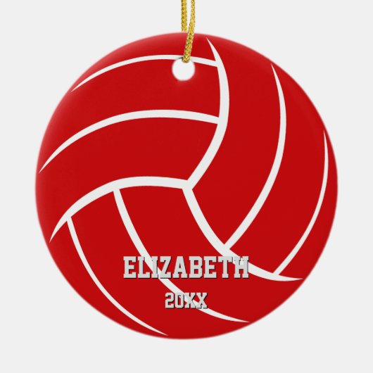 スポーツ赤ミニマル緑の女の子の男の子バレーボール セラミックオーナメント (正面)