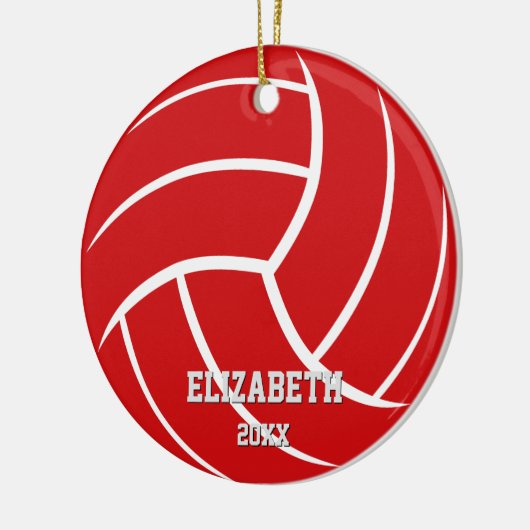 スポーツ赤ミニマル緑の女の子の男の子バレーボール セラミックオーナメント (左)
