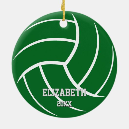 スポーツ赤ミニマル緑の女の子の男の子バレーボール セラミックオーナメント (裏面)