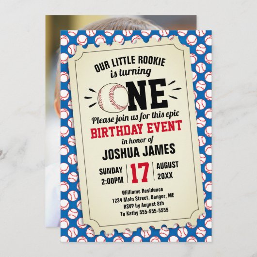 スポーツ野球リトルルーキーチケットバック写真 招待状 (正面/裏面)