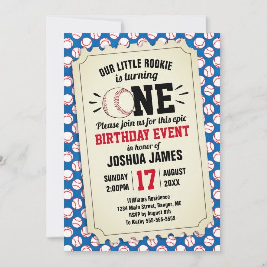 スポーツ野球リトルルーキーチケットブルー 招待状 (正面)