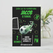 スポーツ飛んでいるサッカーゴール誕生日招待状 招待状 (スタンド正面)