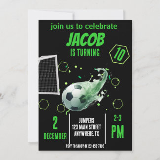 スポーツ飛んでいるサッカーゴール誕生日招待状 招待状