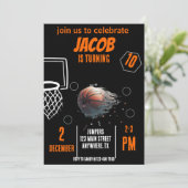 スポーツ飛んでいるバスケットボール誕生日招待状 招待状 (スタンド正面)