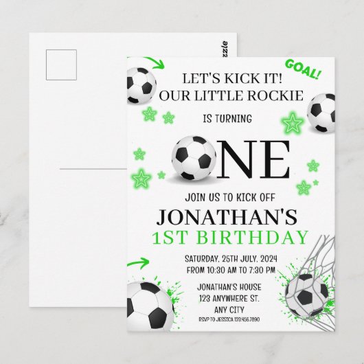 スポーツ1歳の誕生日サッカー ポストカード (正面/裏面)