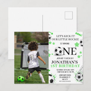 スポーツ1歳の誕生日フォトサッカー パーティー ポストカード