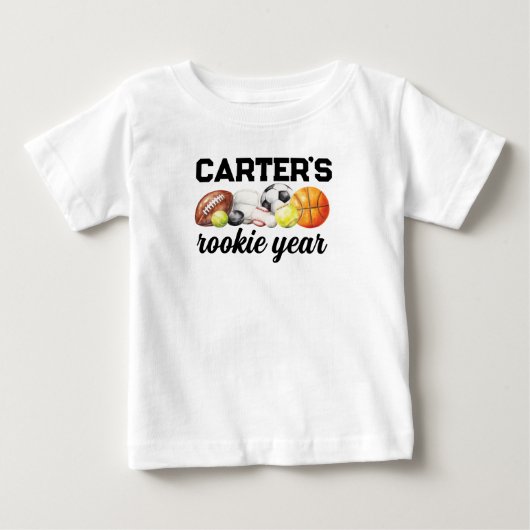 スポーツ1歳の誕生日 ルーキーイヤー ベビーTシャツ (正面)