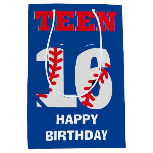 スポーツ10代の野球の誕生日メディア抱き枕 ミディアムペーパーバッグ (正面)