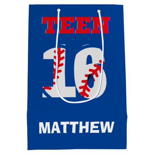 スポーツ10代の野球の誕生日メディア抱き枕 ミディアムペーパーバッグ (裏面)