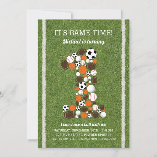 スポーツ1st誕生日パーティの招待状 招待状 (正面)