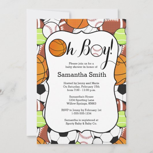 スポーツ オー ボーイ!ベビーシャワー 招待状 (正面)