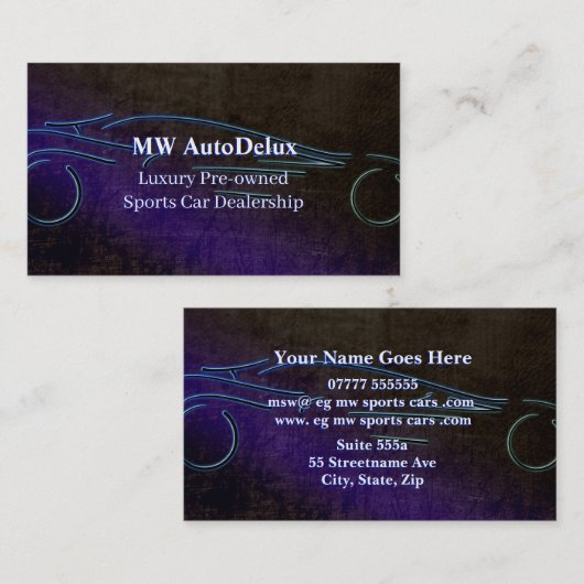 スポーツ・カーの販売会社、レザールック、様式化された車 名刺 (正面/裏面)