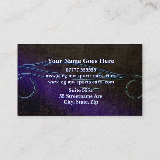 スポーツ・カーの販売会社、レザールック、様式化された車 名刺 (裏面)