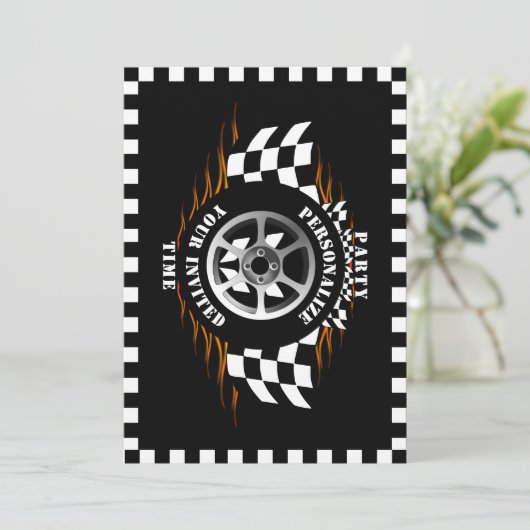 スポーツ カー レース チェッカーフラッグ セレブレーション パーティー 招待状 (スタンド正面)