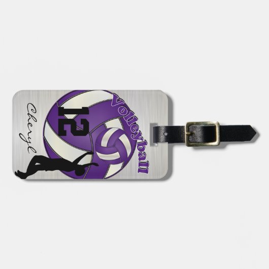 スポーツ・パープル・バレーボール | DIY名と番号 ラゲッジタグ (正面横)