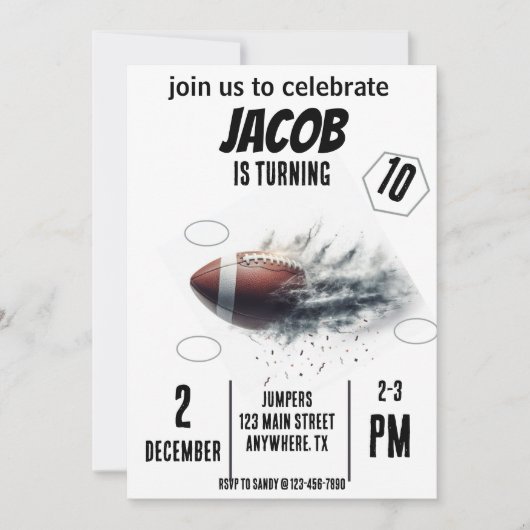スポーツ フライング フットボール 誕生日 招待状 (正面)