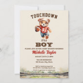 スポーツ ボーイ フットボール 男の子だよ ベイビー シャワー クマ 招待状 (正面)