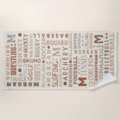 スポーツ·ワード·アート·ニュートラルズ·サマーパーソナライズされた ビーチタオル (正面)