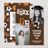 スポーツ 卒業 サッカー バスケットボール フットボール ブラウン 招待状 (正面/裏面)