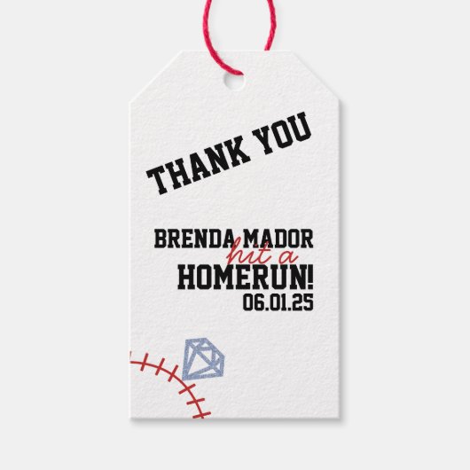スポーツ 野球 ホームラン グリッター ブライダルシャワー ギフトタグ (正面)