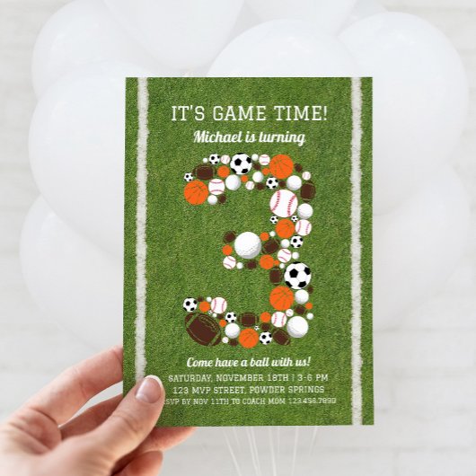 スポーツ 3歳の誕生日パーティー招待状 招待状