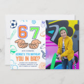 スポーツ 6 7 ミームトレンド 6 7 誕生日フォト 招待状 (正面)