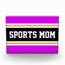 スポーツMOMおもしろいアスレティックブライトPInk黒ストライプ色 フォトブロック