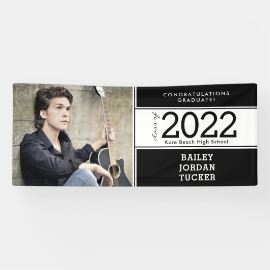 スポーテはっきりしたィ白黒の写真卒業 横断幕 (横)