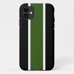 スポーティおもしろいフォレストグリーン白黒レーシングストライプズ iPhone 11 ケース