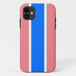 スポーティおもしろいブライトブルーホワイトピンクレースストライプズ iPhone 11 ケース