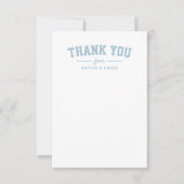 スポーティかわいいライトブルーパーソナライズされたのベビーシャワー サンキューカード (正面)