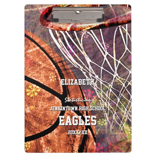 スポーティでガーリーなバスケットボールたがのピンクの紫色彼女の名前 クリップボード (正面)