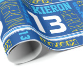 スポーティで名前入りな名前の第13誕生日の子供の覆い ラッピングペーパー (ロールコーナー)