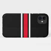 スポーティで明るい赤の白のレースストライプのブラックオン Case-Mate iPhoneケース (裏面(横))