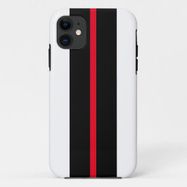 スポーティで明るい赤の黒のレースストライプレースの白 iPhone 11 ケース
