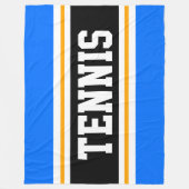 スポーティなアスレティックブライトブルーブラックテニスストライプ フリースブランケット (正面)