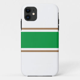 スポーティなケリーグリーンブラウンレーシングストライプズオンホワイト iPhone 11 ケース